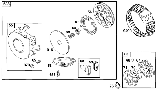 Rewind Starter Diagram and Parts List for 255707-0124-XX  Briggs and Stratton Engine
